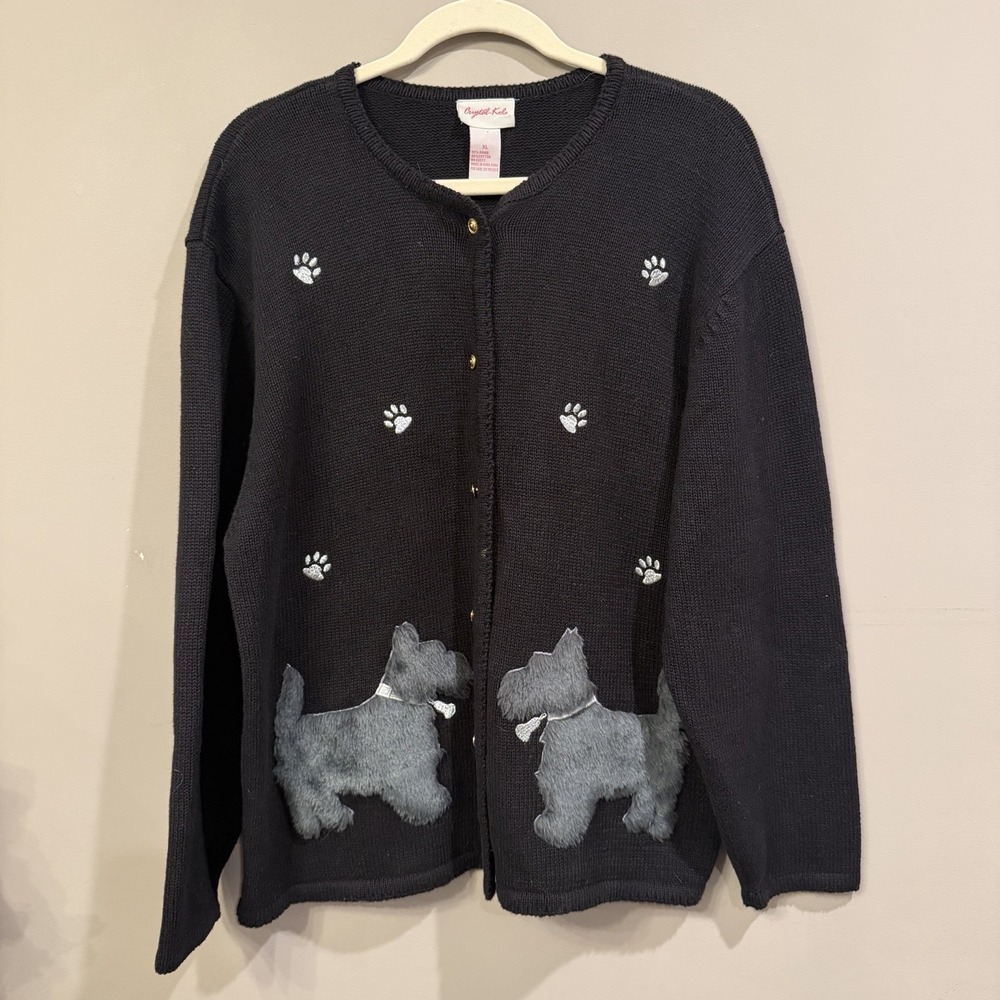 Crystal Kobe Grey Scottie Dog Black Cardigan XL